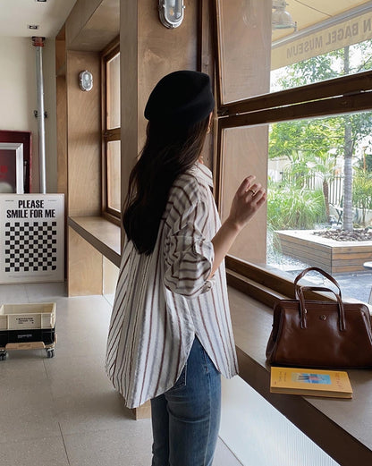 ストライプカラー切り替え長袖シャツ