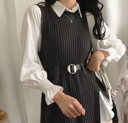 T-shirt dress + knitted vest set