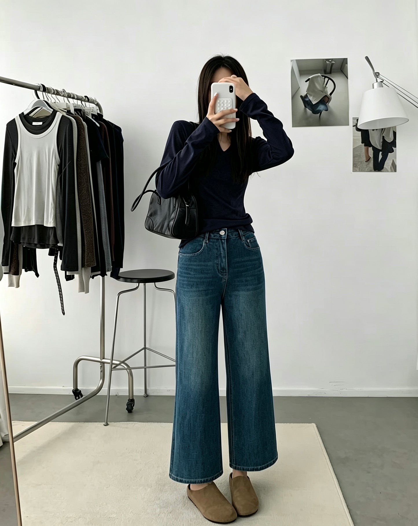 韓国風 8wayストレッチ ワイドデニムパンツ