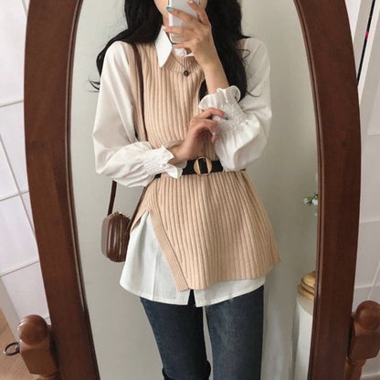 T-shirt dress + knitted vest set