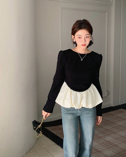 ヴィンテージバックオープンフリル長袖トップ