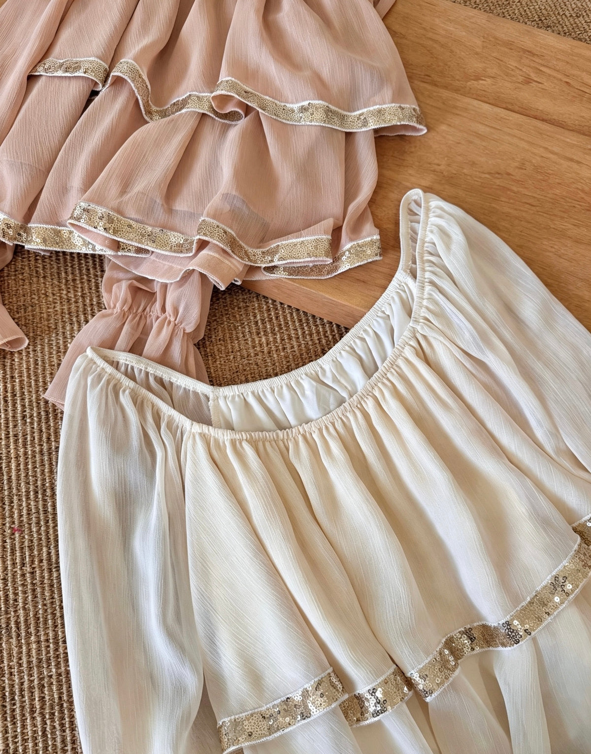 Heavy Sequin Tiered Ruffle Blouse