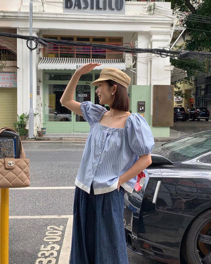 Square Neck Striped Shirt Top