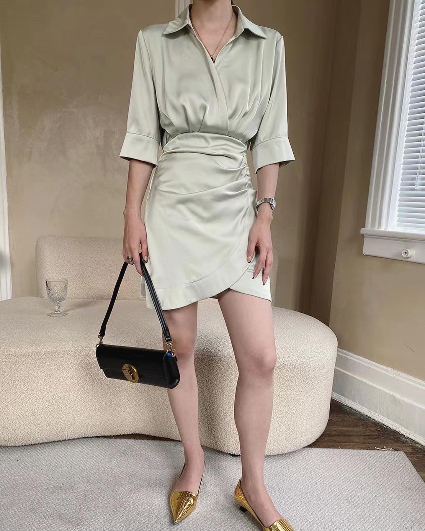 緞面修身連身裙