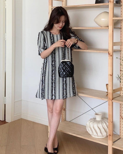 Short-sleeved Fringe Dress