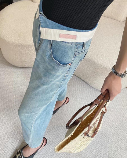 スリム効果抜群の9分丈ワイドデニムパンツ