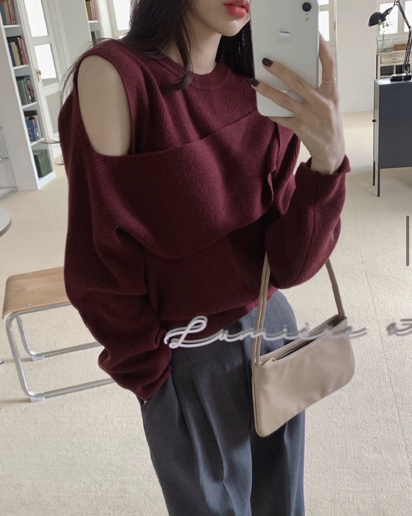 オフショルダーフェイクレイヤードトップ