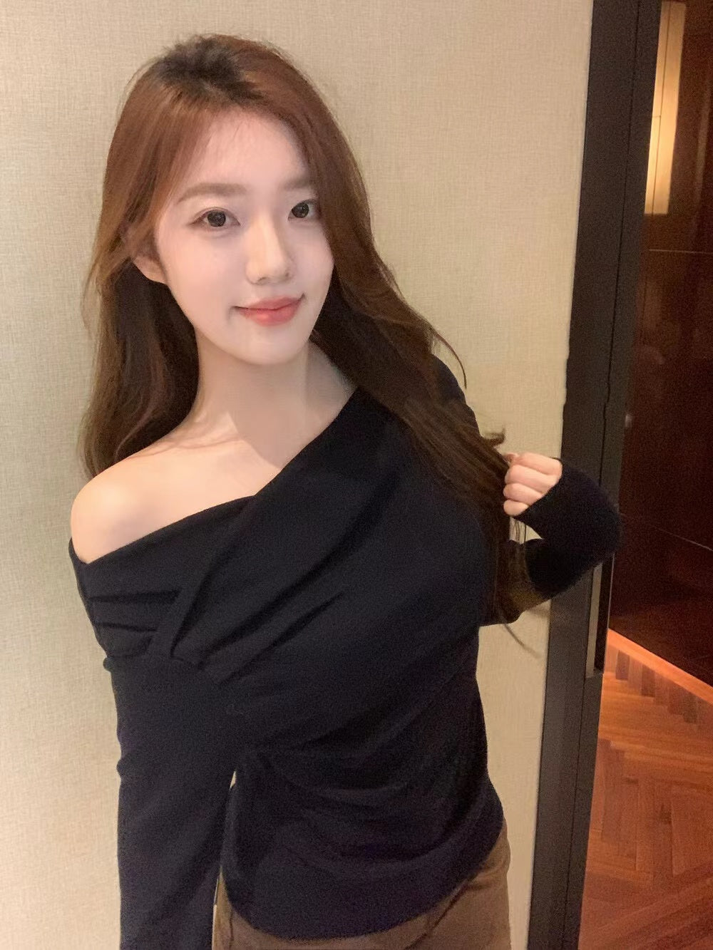 Crossed Irregular Off-Shoulder Knit Top