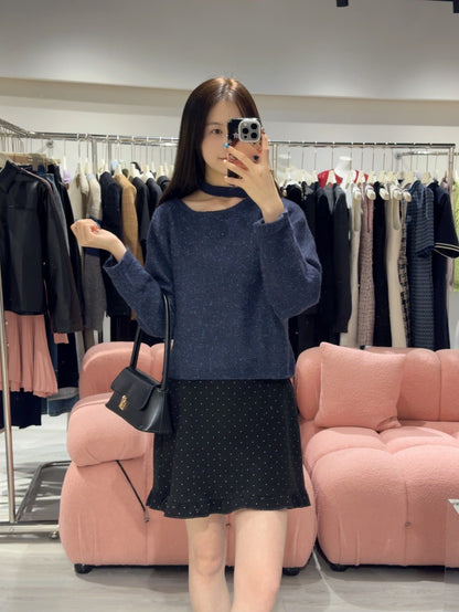 氣質斜領掛脖韓系上衣