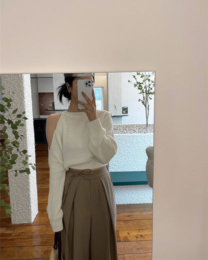圓領露肩針織top