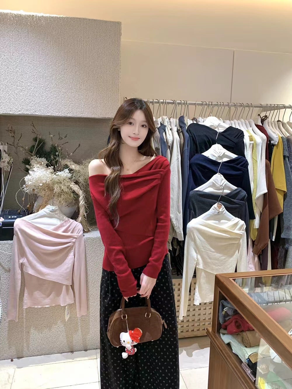 Crossed Irregular Off-Shoulder Knit Top