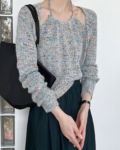 ハイネックフェイクレイヤードニットトップ