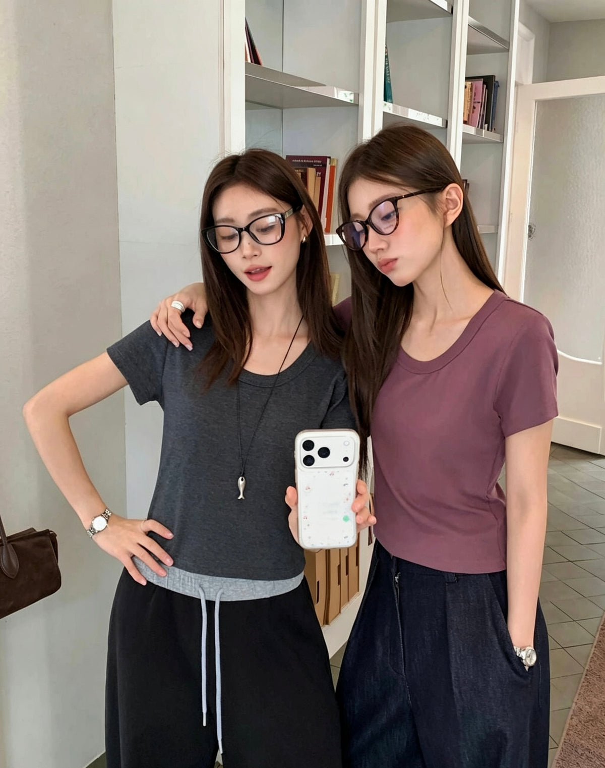 Korean Style U-Neck Solid Thickened Short-Sleeve T-Shirt