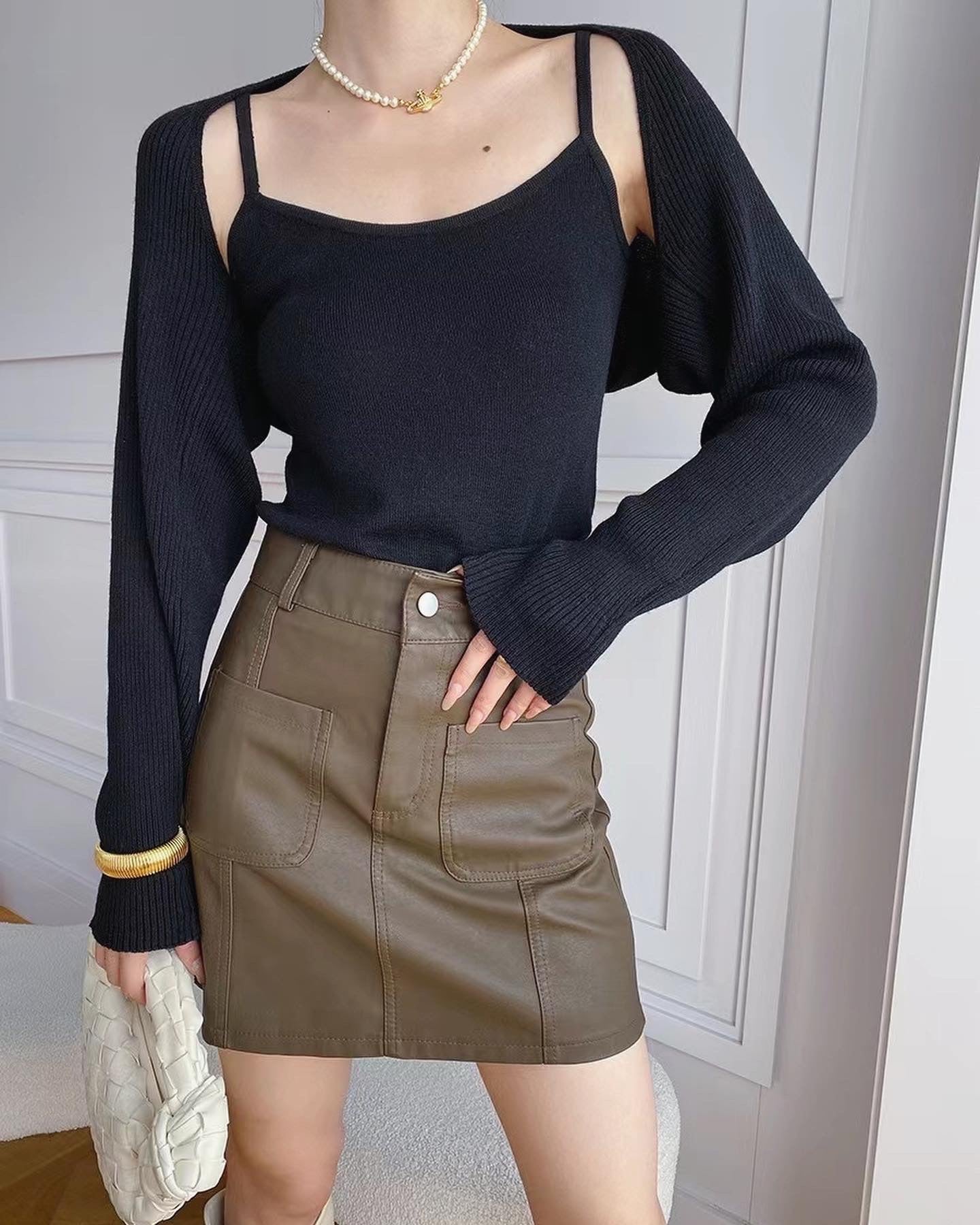 Two-piece set: spaghetti strap top with shawl