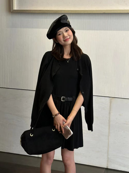 長袖ニットカーディガン＋タンクトッププリーツワンピースセット