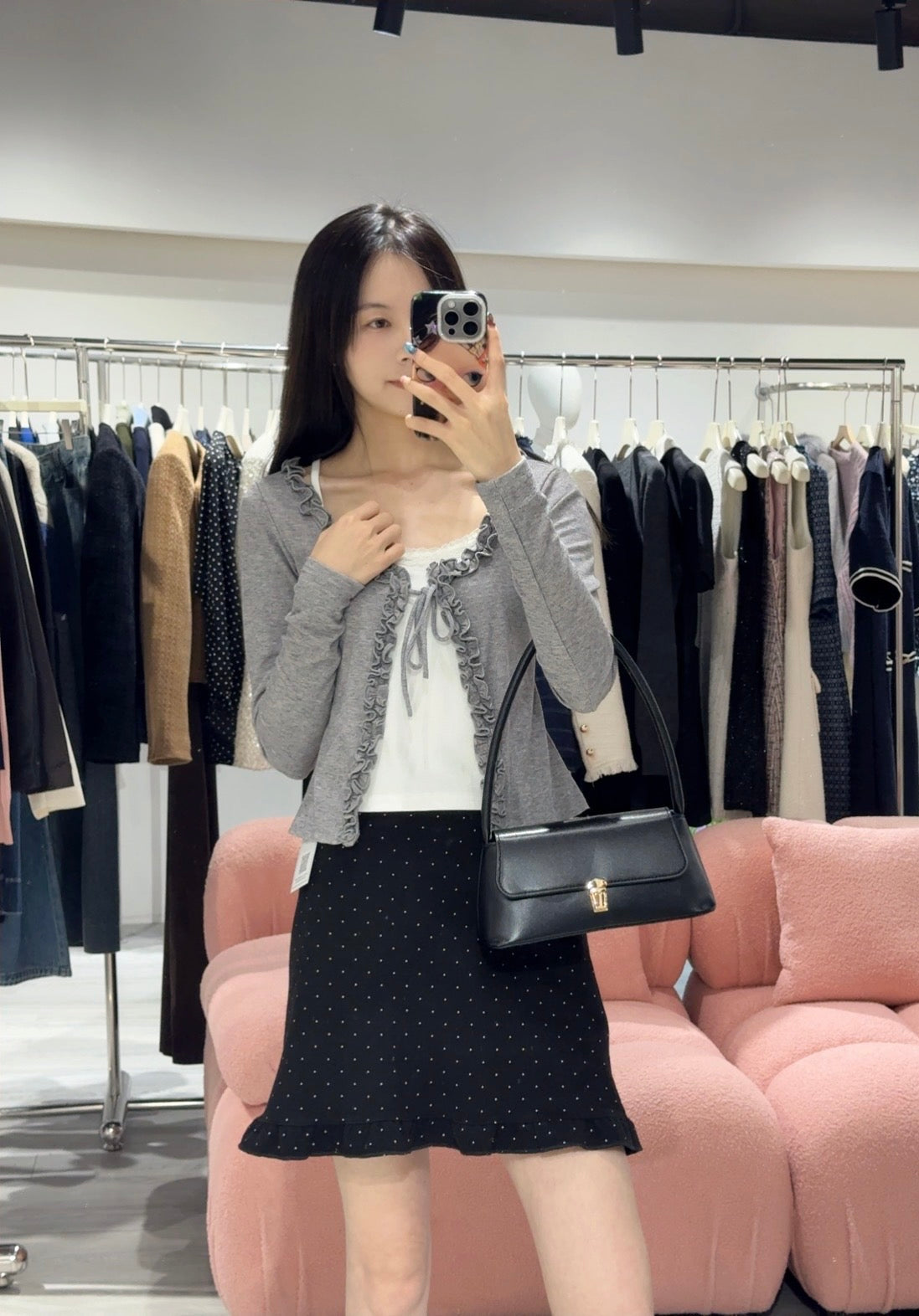 Sweet Ruffle Tie Faux Two-Piece Blouse