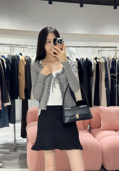 Sweet Ruffle Tie Faux Two-Piece Blouse