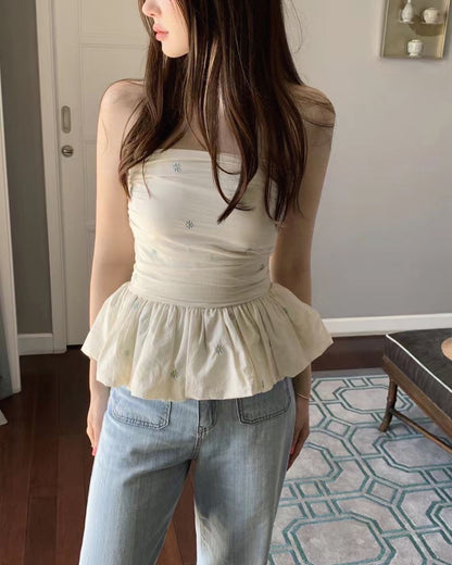 Light Yellow and Blue Floral Top