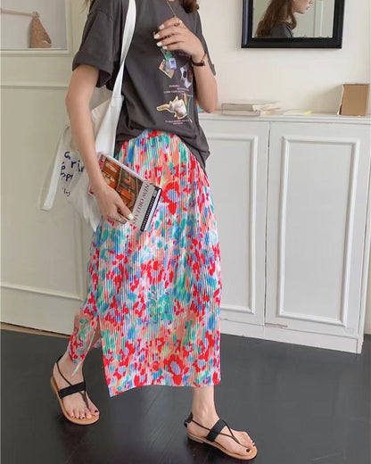 Colorful Straight-Cut Midi Skirt