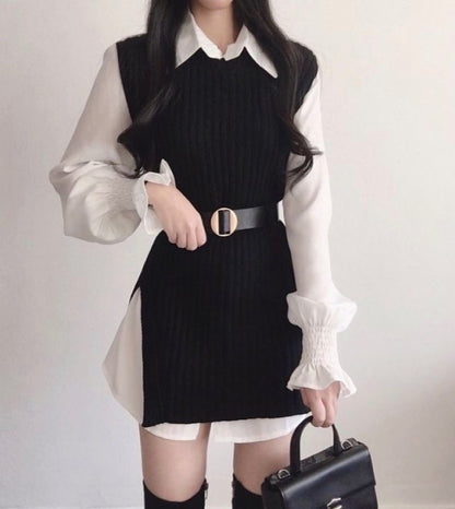 T-shirt dress + knitted vest set