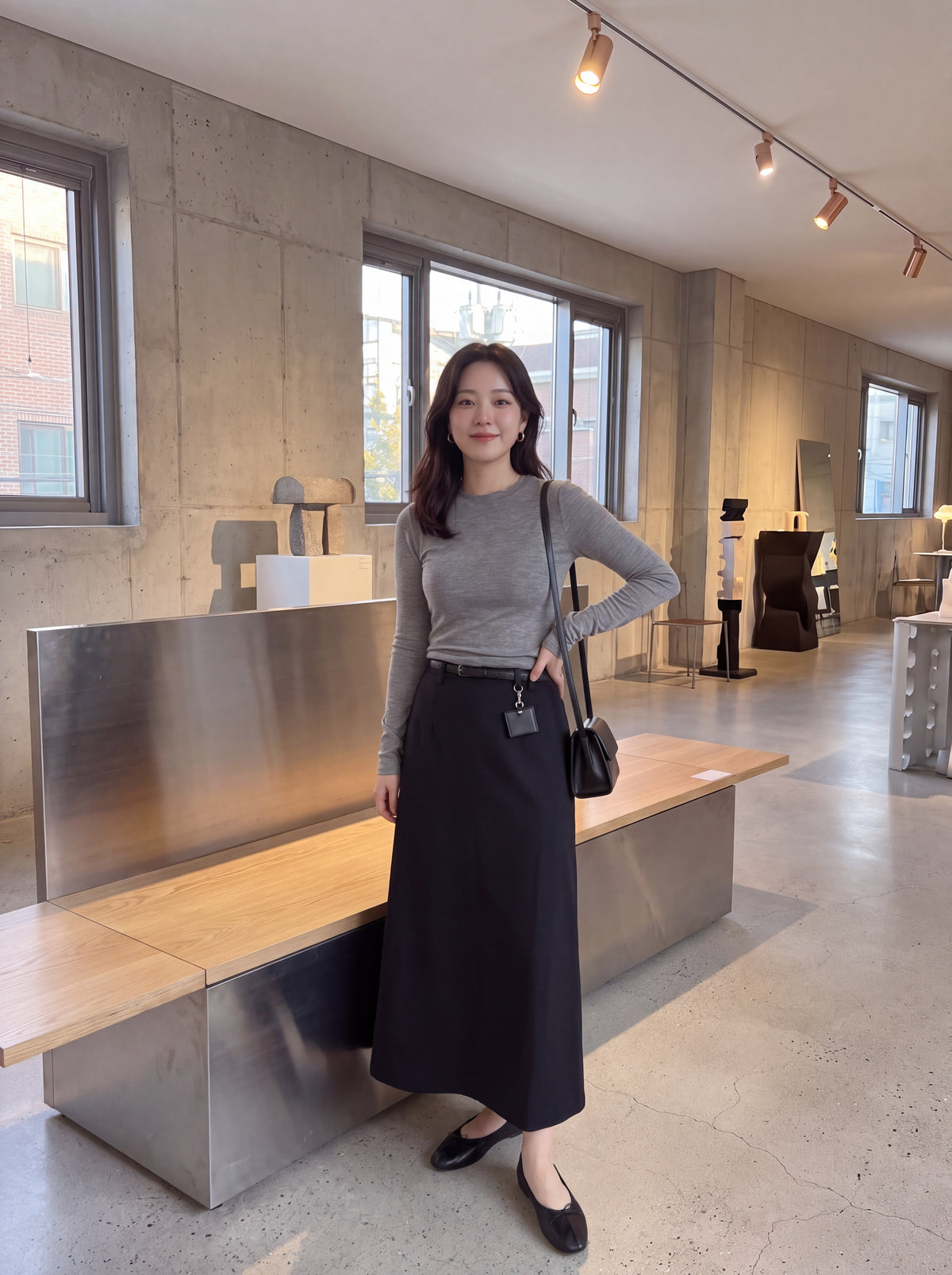 High-End Belted Long Midi Skirt