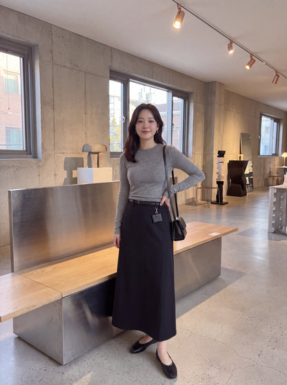 High-End Belted Long Midi Skirt