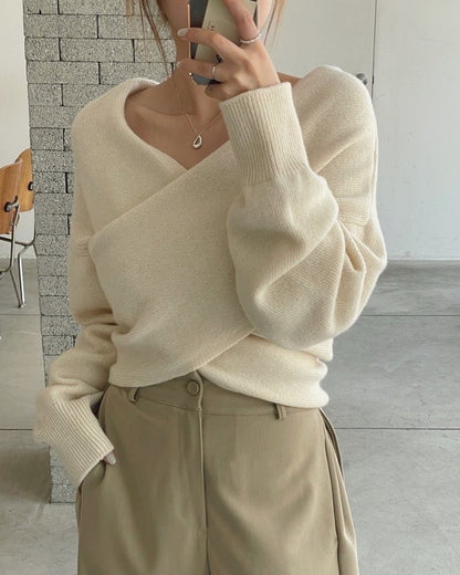 フレンチクロスVネック長袖セーター