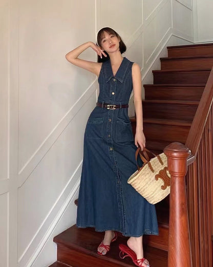 背心褸扣牛仔長裙