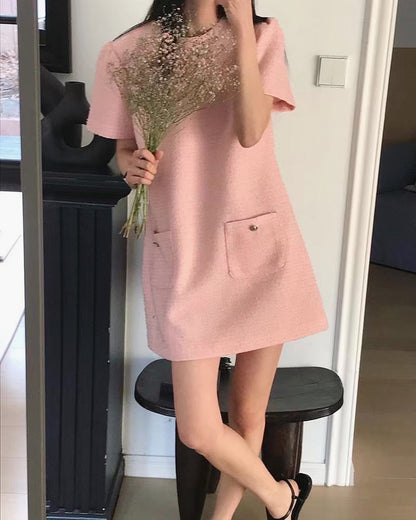 圓領tweed連身裙