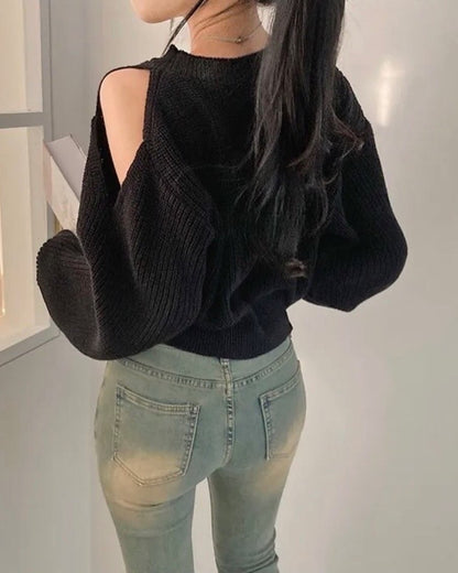 圓領露肩針織top