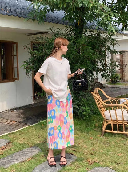 Summer Floral Midi Skirt