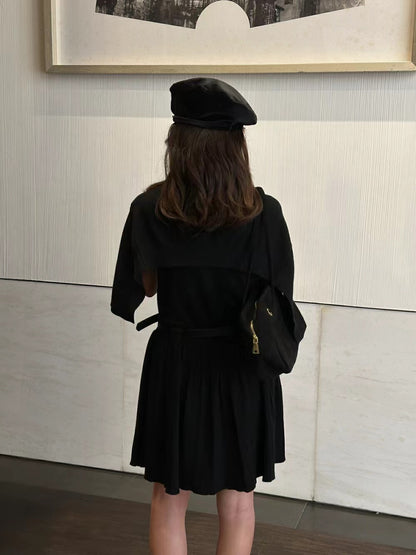 長袖ニットカーディガン＋タンクトッププリーツワンピースセット