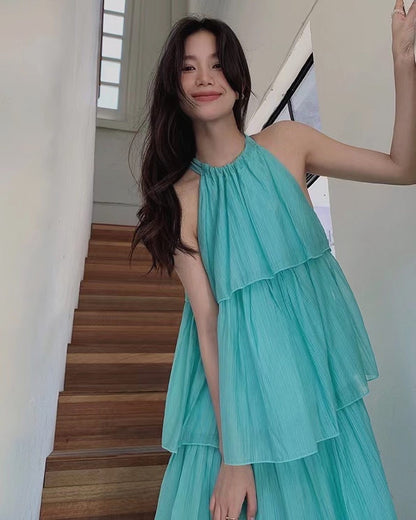 Four-tier shoulder-inset dress