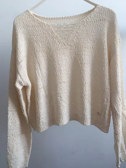 V領休閒鏤空短款上衣