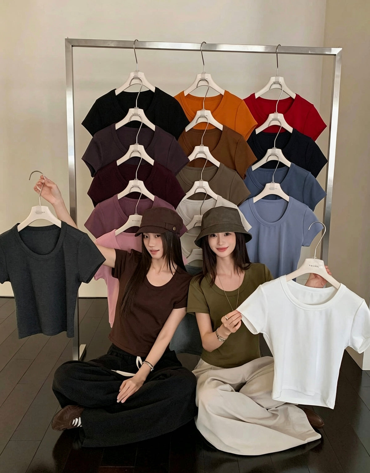 Korean Style U-Neck Solid Thickened Short-Sleeve T-Shirt
