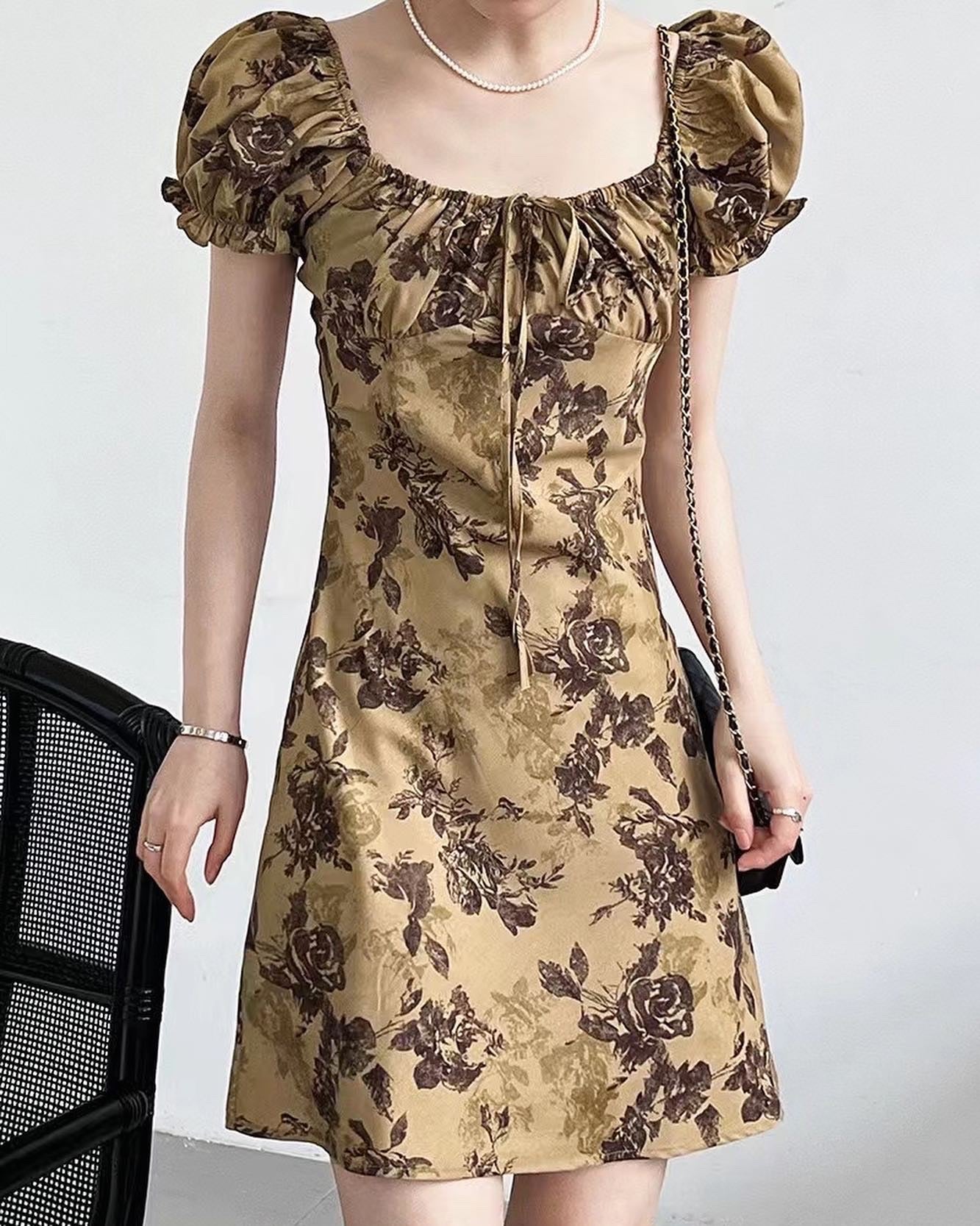 Square Neck Floral Mini Dress