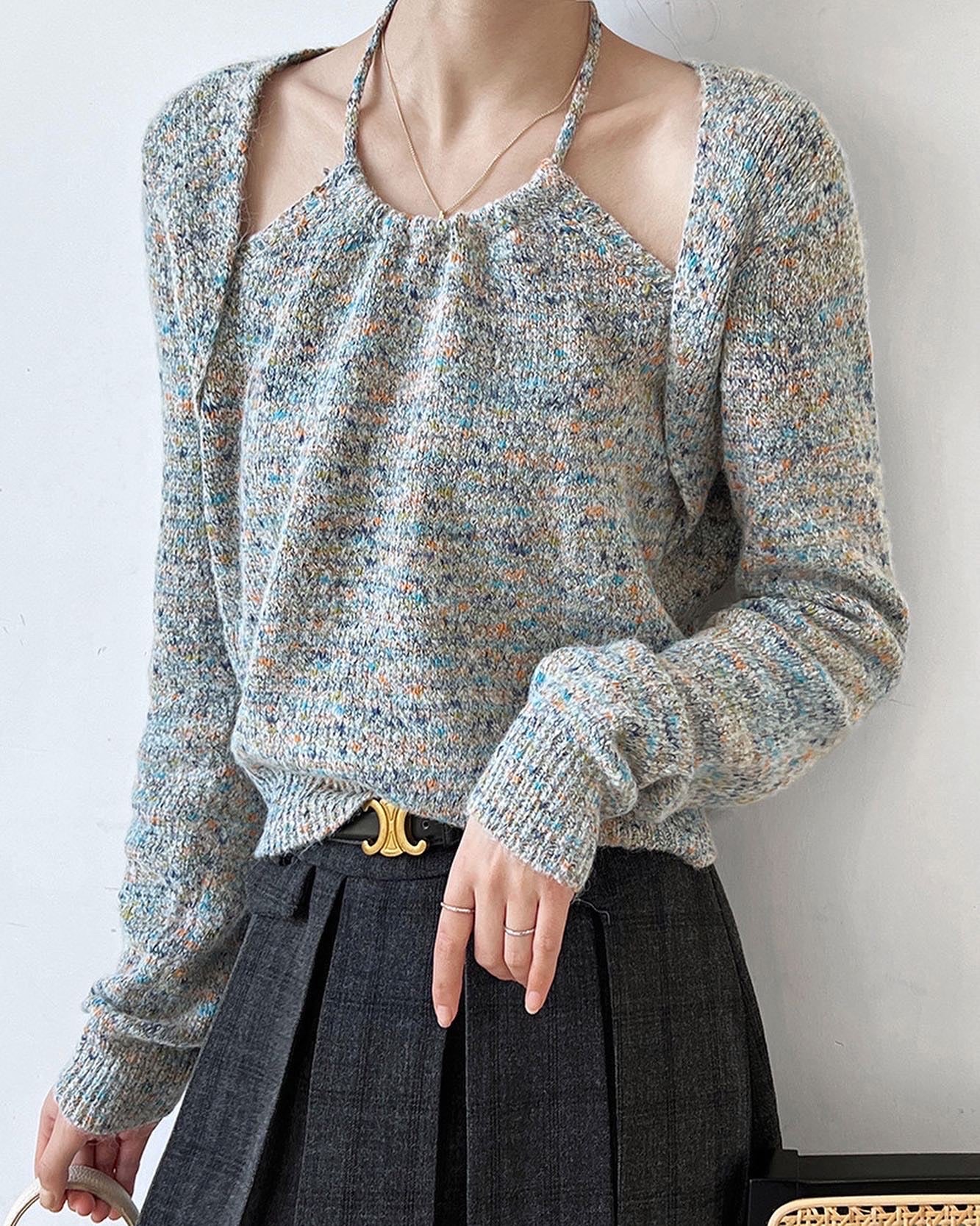 ハイネックフェイクレイヤードニットトップ