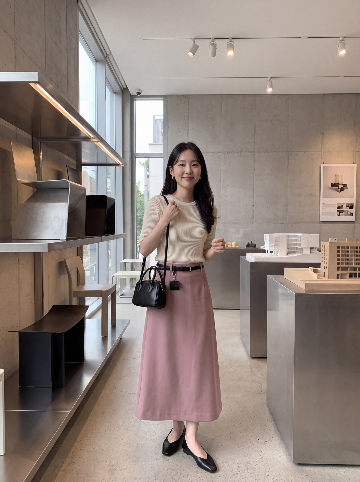 High-End Belted Long Midi Skirt
