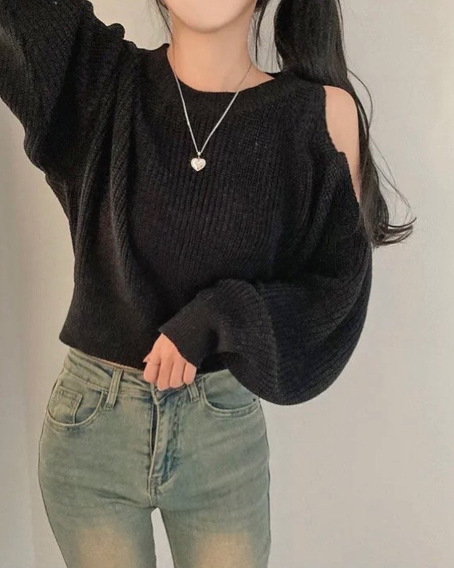 圓領露肩針織top