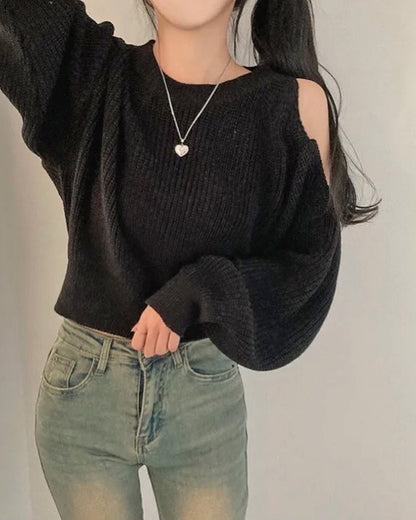 圓領露肩針織top