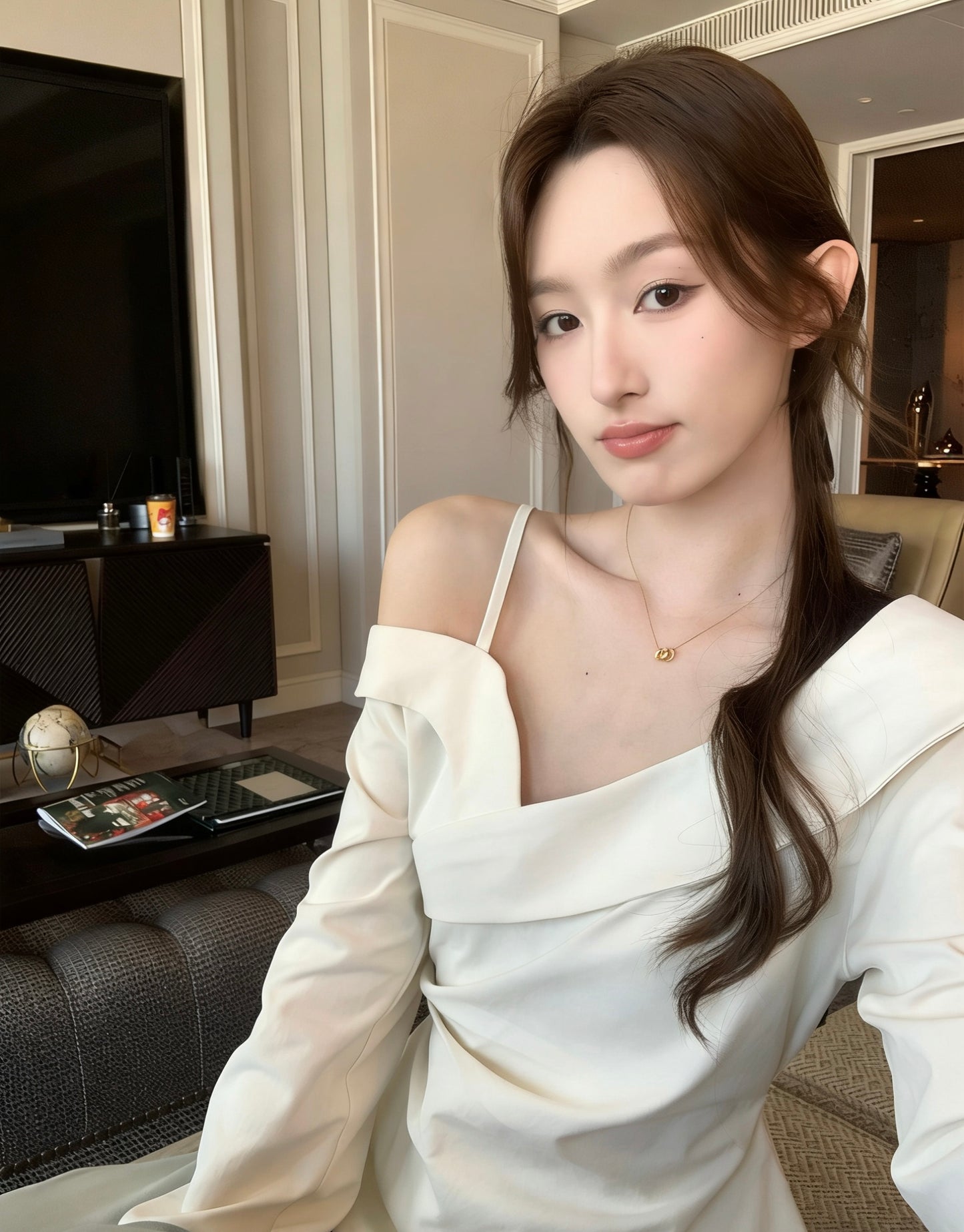 不對稱交叉領露肩小衫