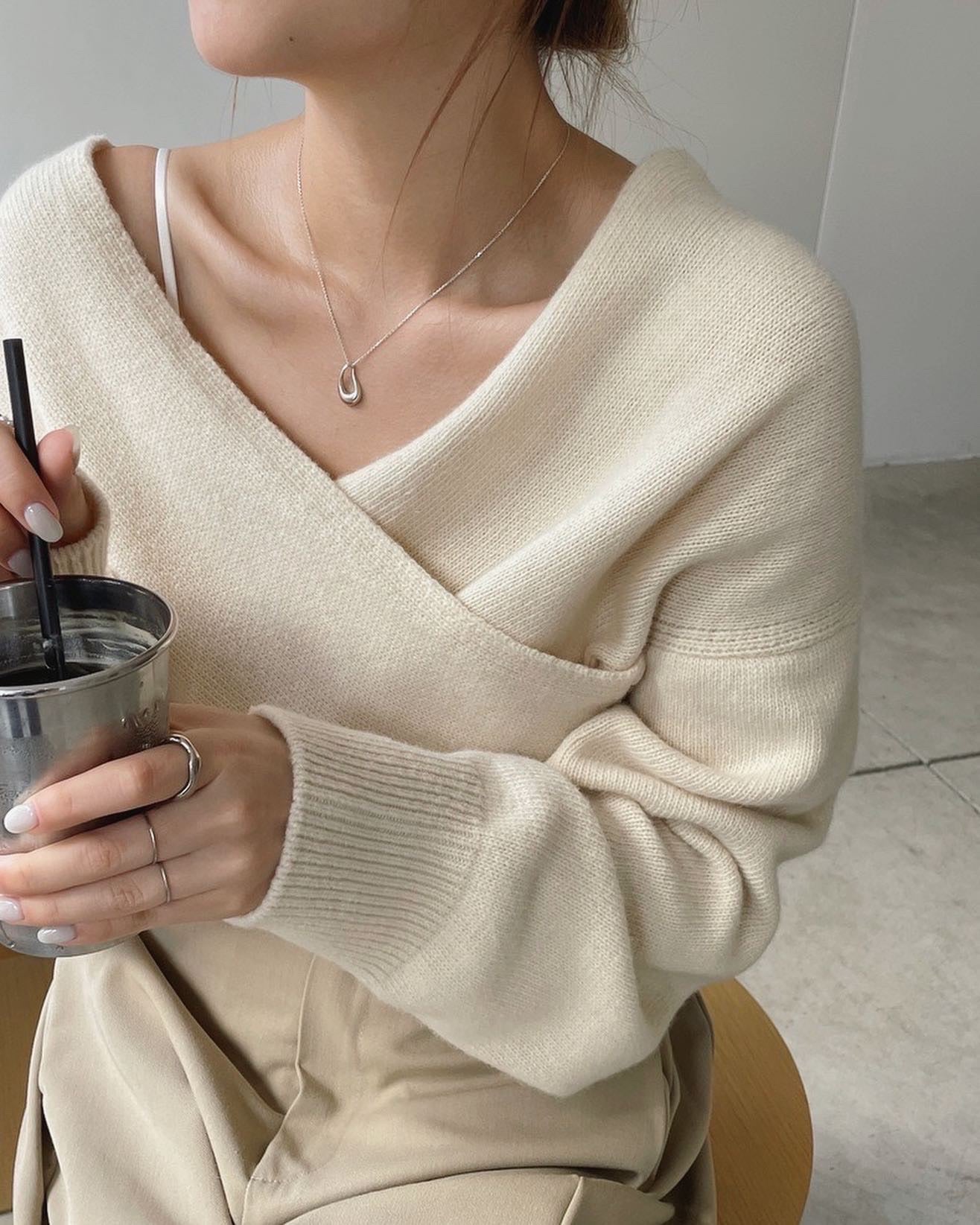 フレンチクロスVネック長袖セーター