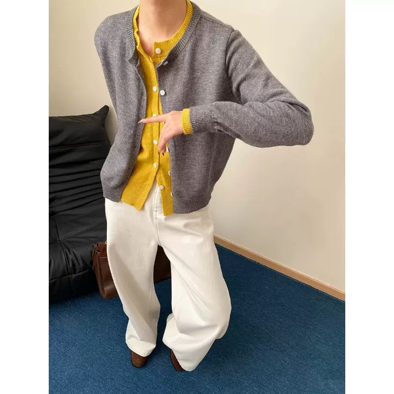 Two-tone Layered Look Knitted Cardigan