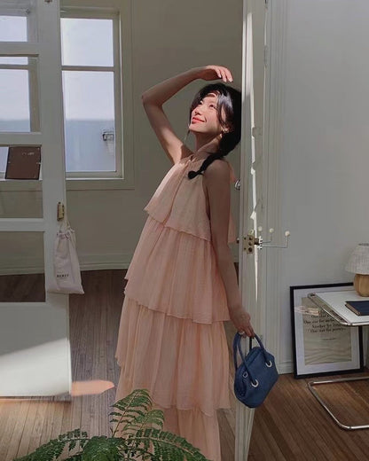 Four-tier shoulder-inset dress