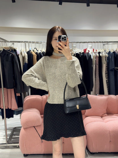 氣質斜領掛脖韓系上衣