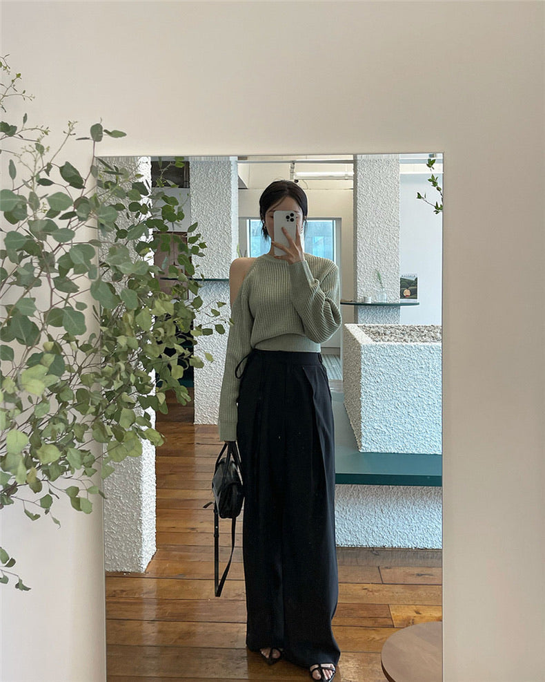 圓領露肩針織top