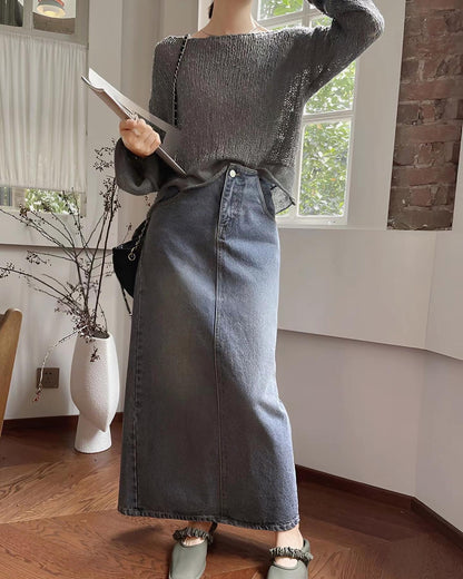 パッチワークと透かし編みニットトップ