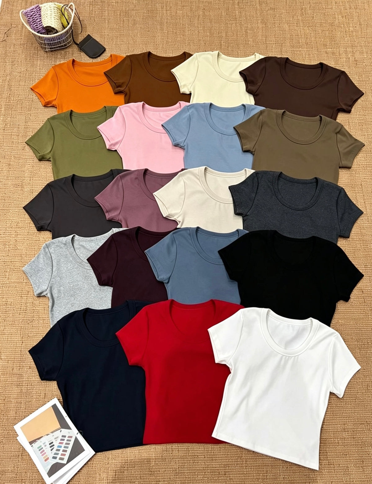 Korean Style U-Neck Solid Thickened Short-Sleeve T-Shirt