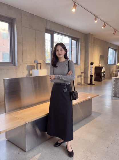 High-End Belted Long Midi Skirt