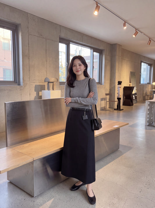 High-End Belted Long Midi Skirt